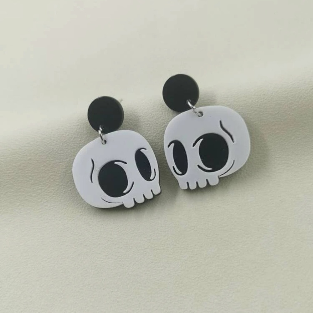 💀 Awesome Cartoon Skeleton Skull Large Stud Earrings 💀
